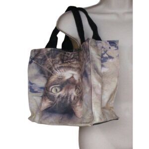 SUEELLEN ROSS Peculiar Perspective Tote, Tabby Cat, Canvas, 11 x 12 x 4